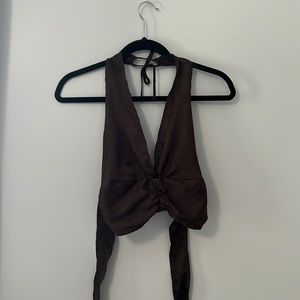 COPY - Peppermayo open back tie top in brown!